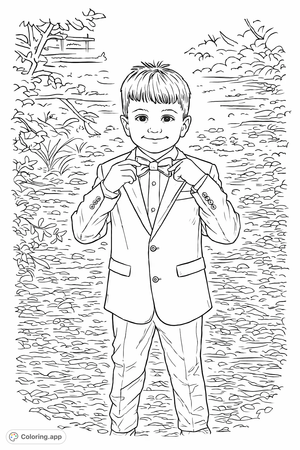 A charming young boy in a suit and bow tie, captured in a delightful portrait ready for creative interpretation. Perfect for kids and adults alike.