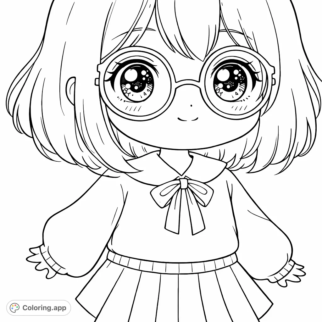 Discover this adorable chibi character with round glasses and a cute bow. Perfect for fans of anime style and delightful details, offering hours of creative fun.