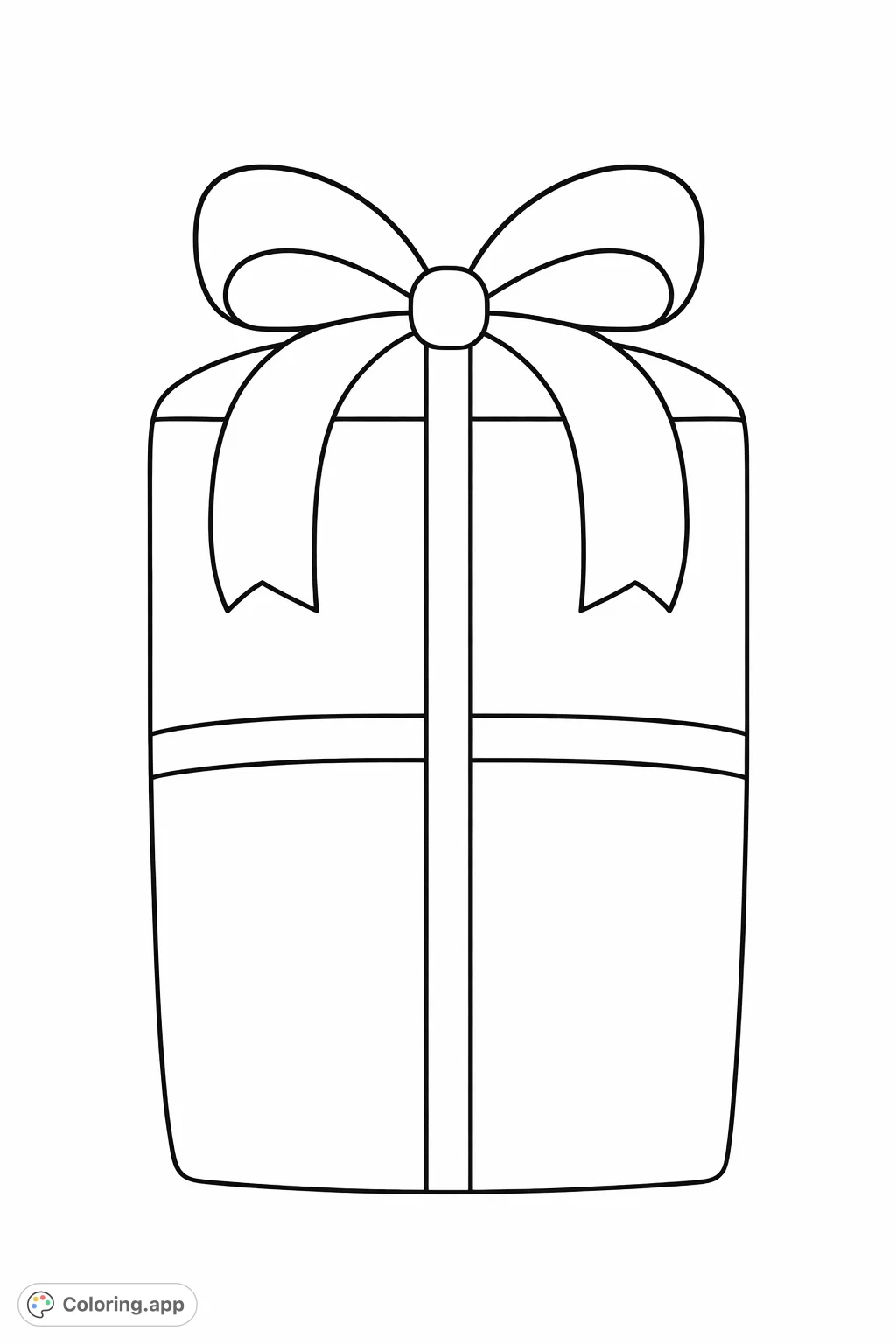 A simple, appealing stylized gift package outline, perfect for adding personal touches. Features clean lines and large spaces, ideal for creative coloring for all ages.