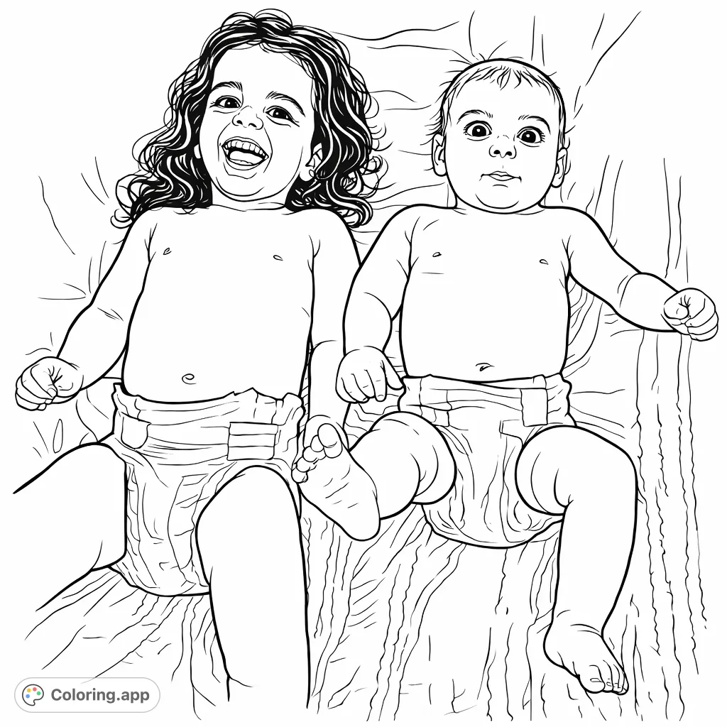 Two adorable children, a toddler and a baby, lie playfully on a cozy blanket. A heartwarming scene perfect for celebrating family bonds and youthful joy.