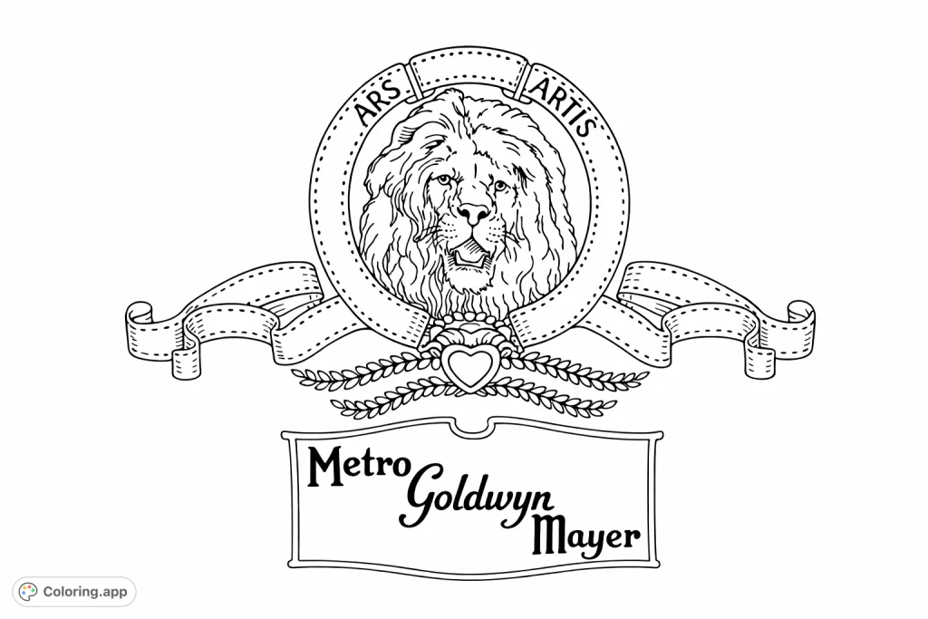 A majestic roaring lion emblem, framed by ornate scrolls and a classic inscription, offering intricate details for your coloring artistry.