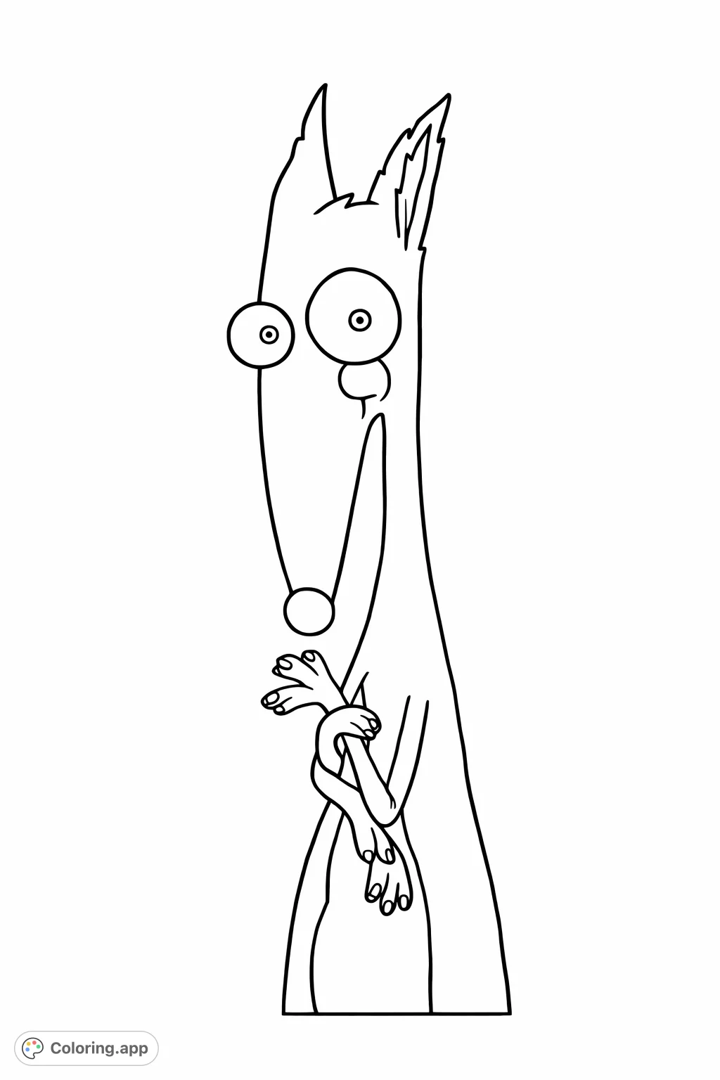 A charming striped creature with big eyes and a playful pose, ready for imaginative coloring fun. Perfect for all ages and skill levels!