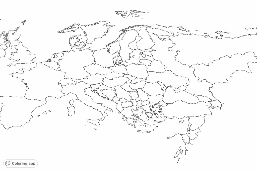 Explore Europe's political landscape with this engaging map coloring page. Discover country borders and regional groupings across the continent for an educational experience.