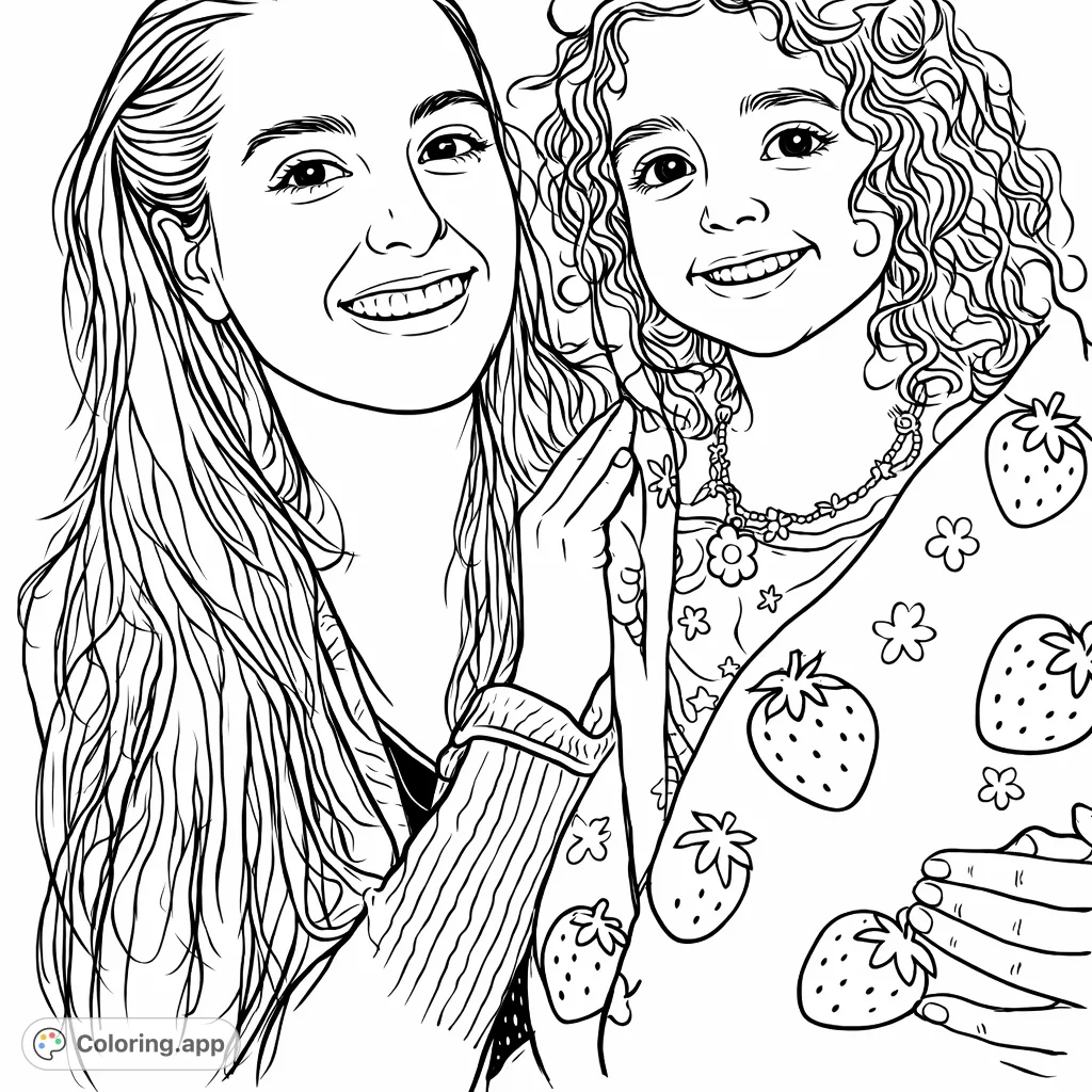 Capture a heartwarming moment of a woman and child in a cozy embrace. Perfect for family-themed coloring and creative expression.