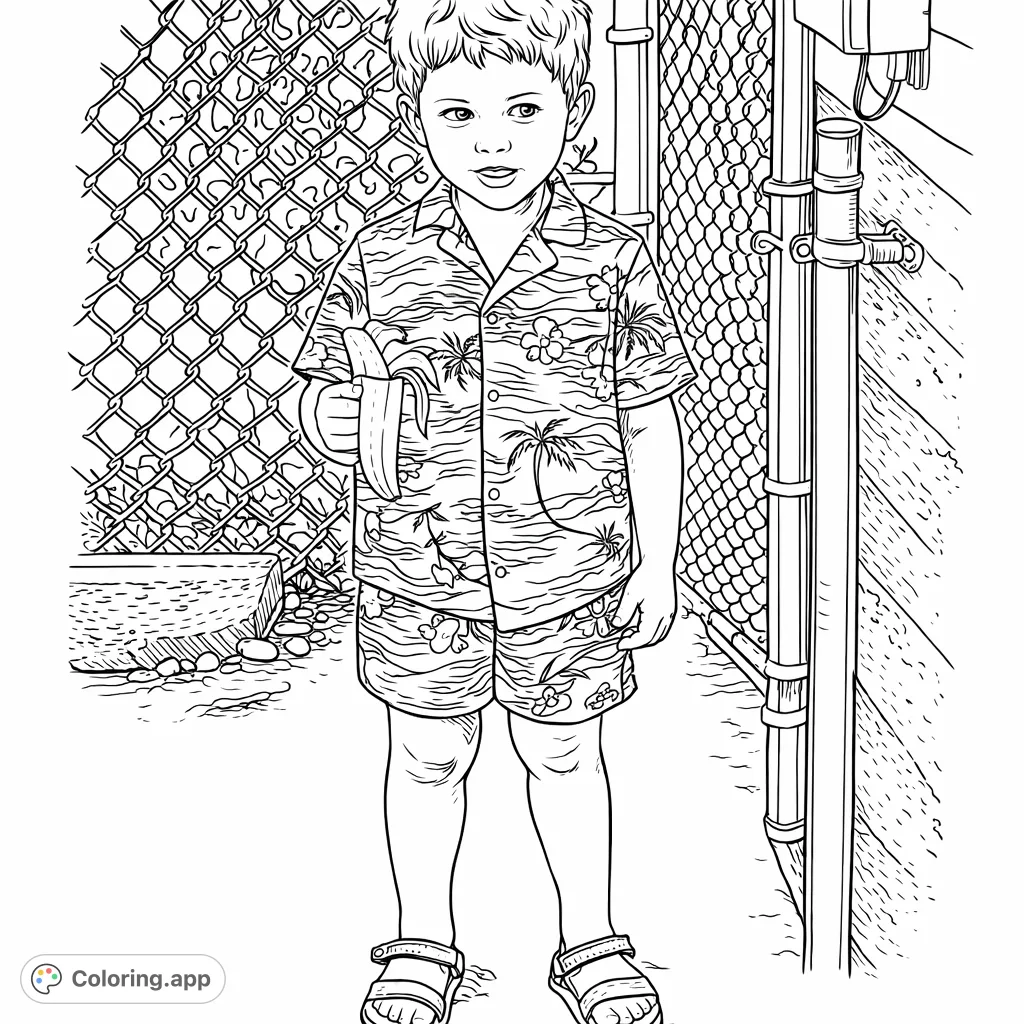 Child in Tropical Outfit with Banana - Coloring.app