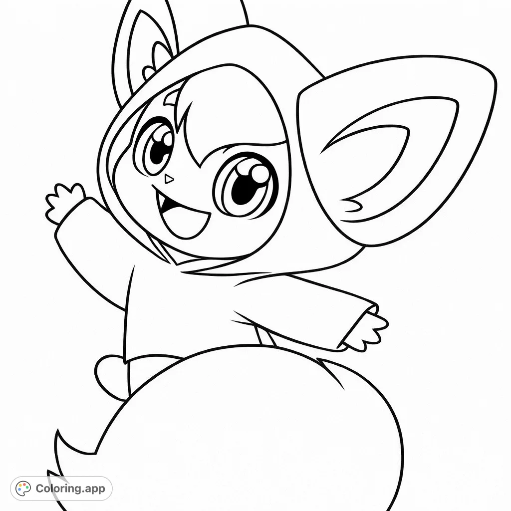 Happy Hooded Creature Waving - Coloring.app