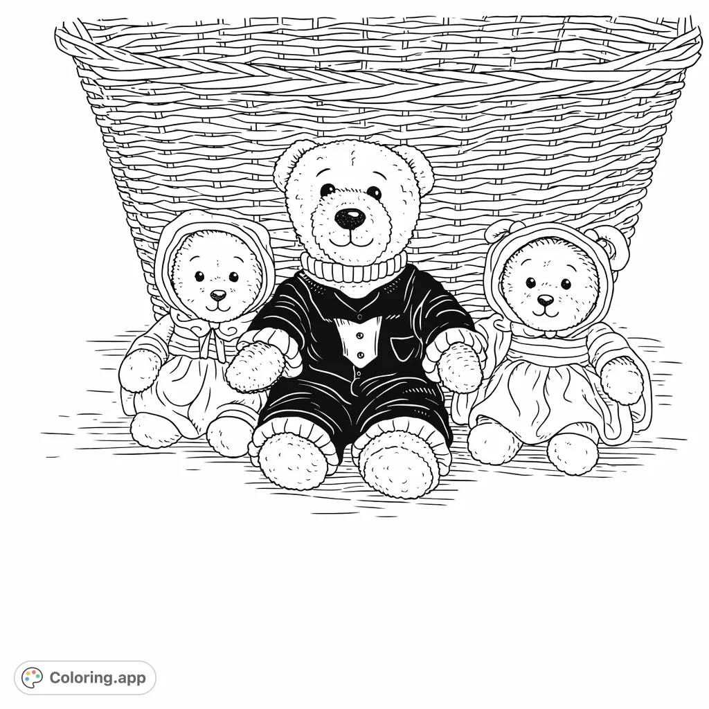 Three Teddy Bear Friends - Coloring.app