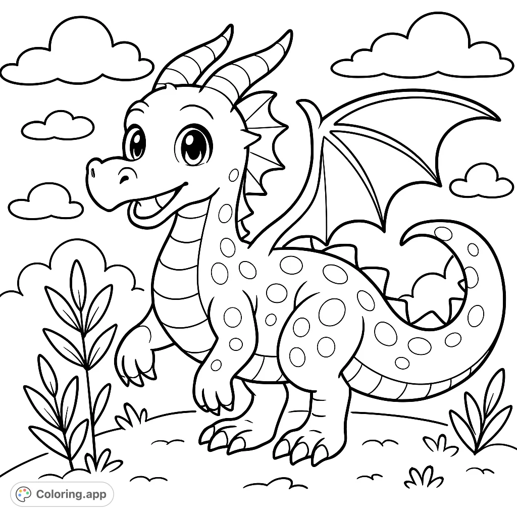 Embark on a magical journey with this friendly anime dragon coloring page! Perfect for sparking imagination and creative expression.