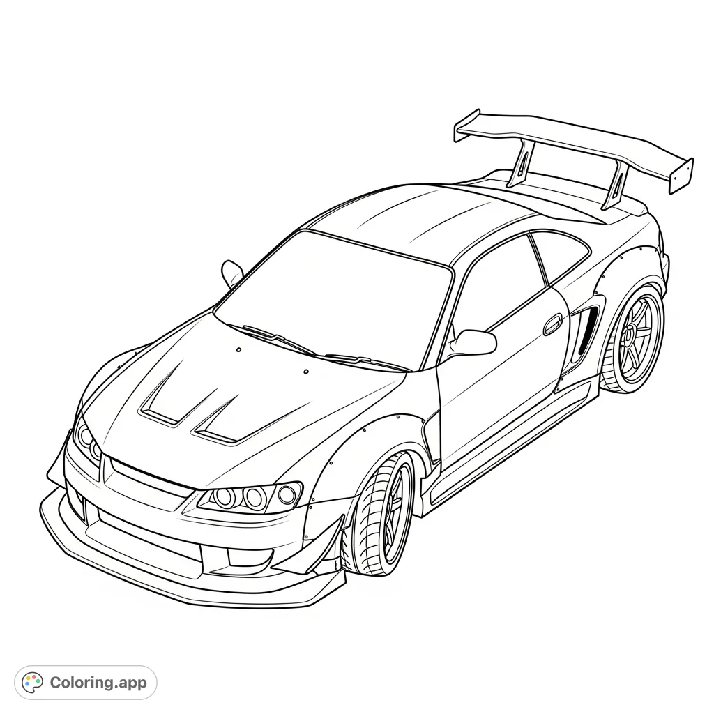 Dive into the world of custom automotive art with this detailed tuner car. Featuring aggressive fender flares and a top-down perspective, perfect for car enthusiasts.