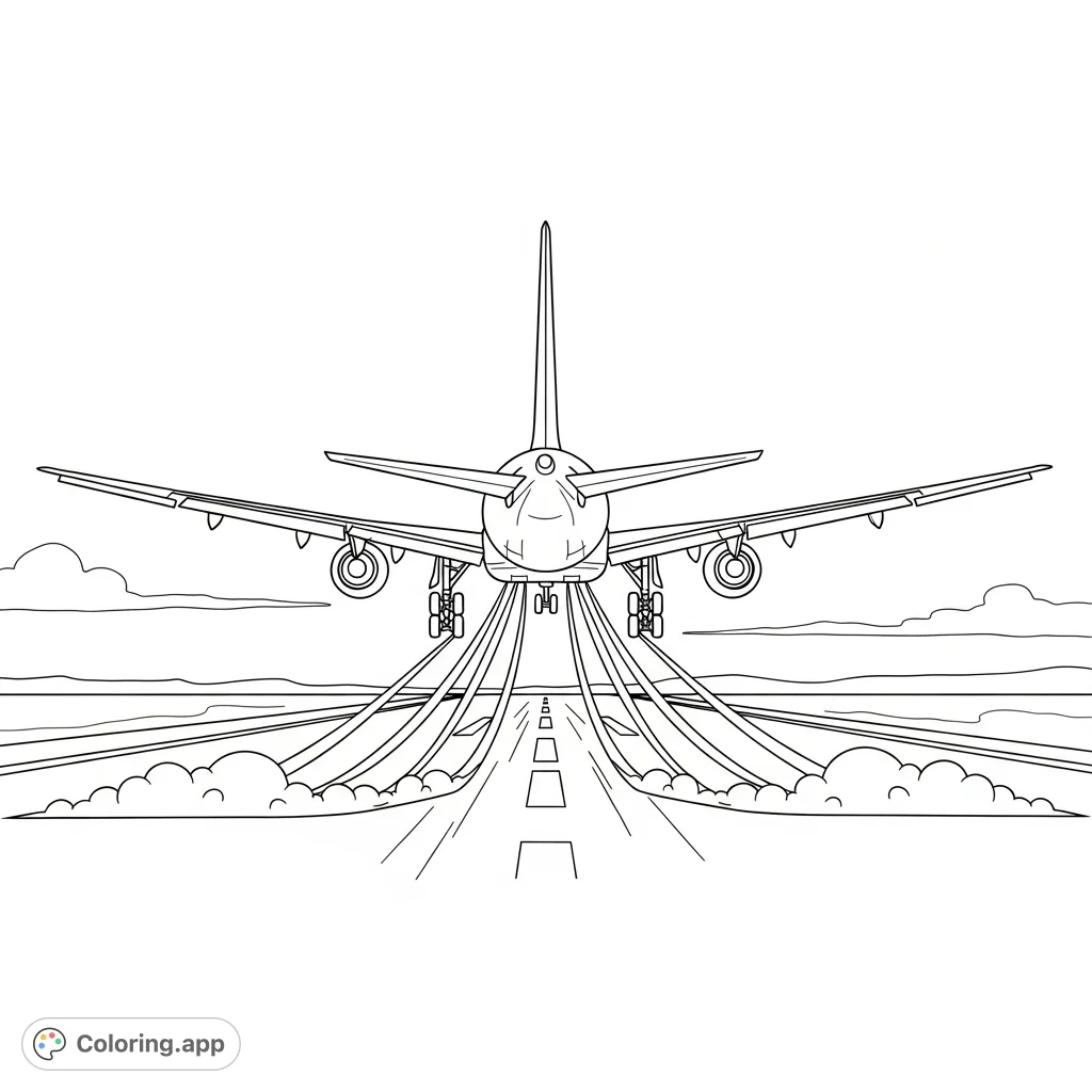 Experience the thrill of an airliner touching down, complete with stylized tire smoke. A detailed aircraft against a runway and sky backdrop.