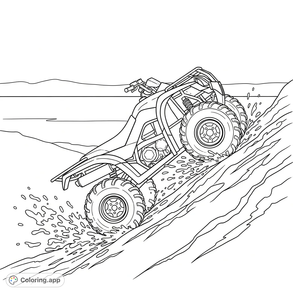 Conquer the wild with this dynamic ATV climbing a muddy incline, featuring a rugged vehicle and exciting mud splashes. Perfect for adventure seekers!