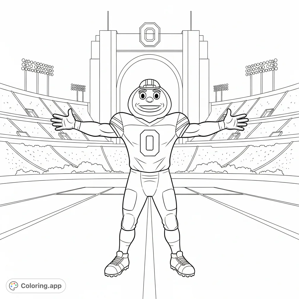 Capture the spirit of game day with Brutus Buckeye at the iconic Ohio Stadium. Perfect for fans of all ages to show their team pride!