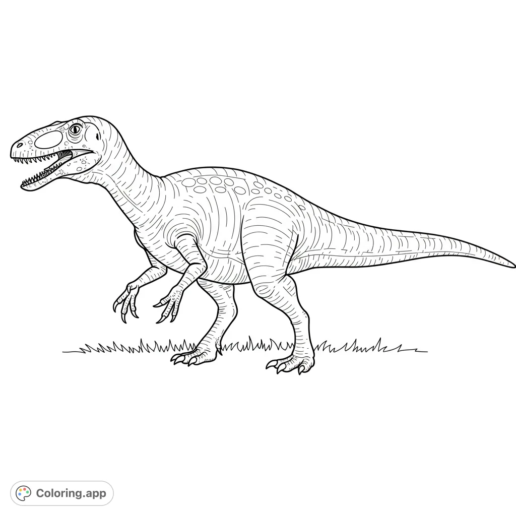 Detailed Troodon dinosaur coloring page. Features a prehistoric predator with bold outlines and open spaces for easy coloring.
