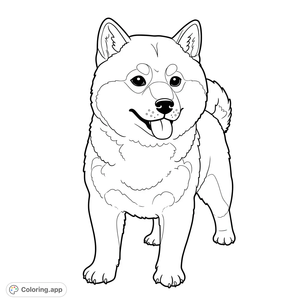 Adorable Shiba Inu coloring page! Features a cute, detailed illustration with clean lines and open spaces for easy coloring.