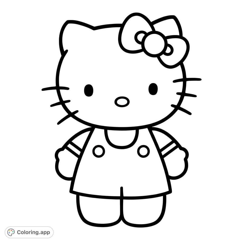 Adorable Hello Kitty coloring page! Features a cute, detailed illustration with clean lines and open spaces for easy coloring.