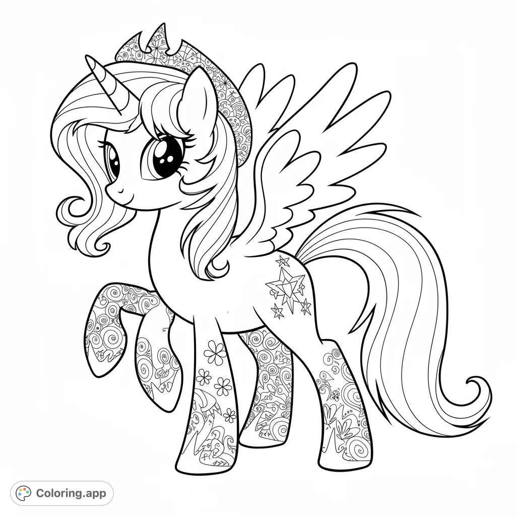 Adorable My Little Pony coloring page! Features a cute pony with flowing mane and tail, perfect for kids.