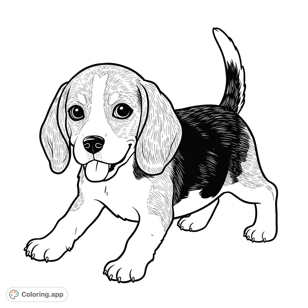 Adorable beagle puppy coloring page. Features a cute, detailed illustration with clean lines and open spaces for easy coloring.