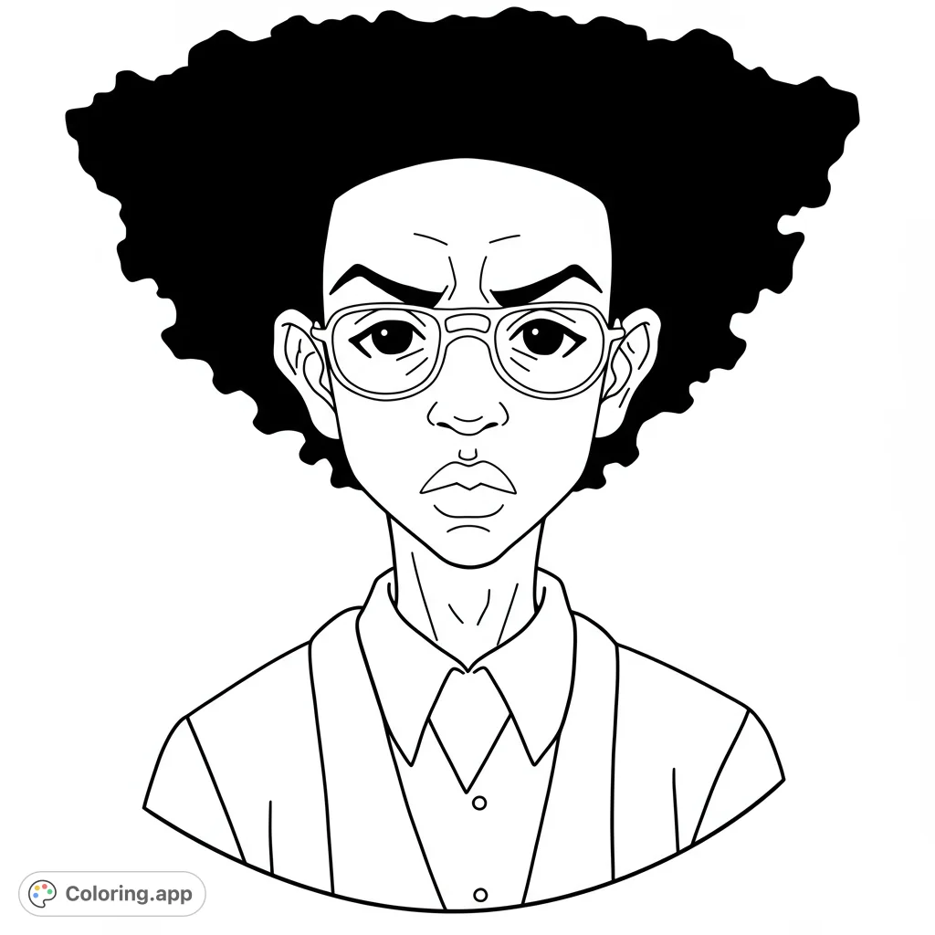 Detailed Uncle Ruckus coloring page. Features a close-up portrait with bold lines and varied open spaces for easy coloring.