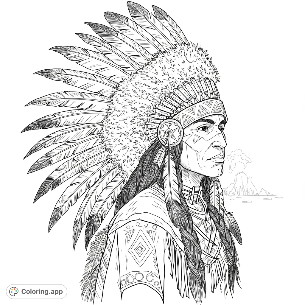 Intricate Native American coloring page featuring a detailed tribal design. Perfect for adults and kids.