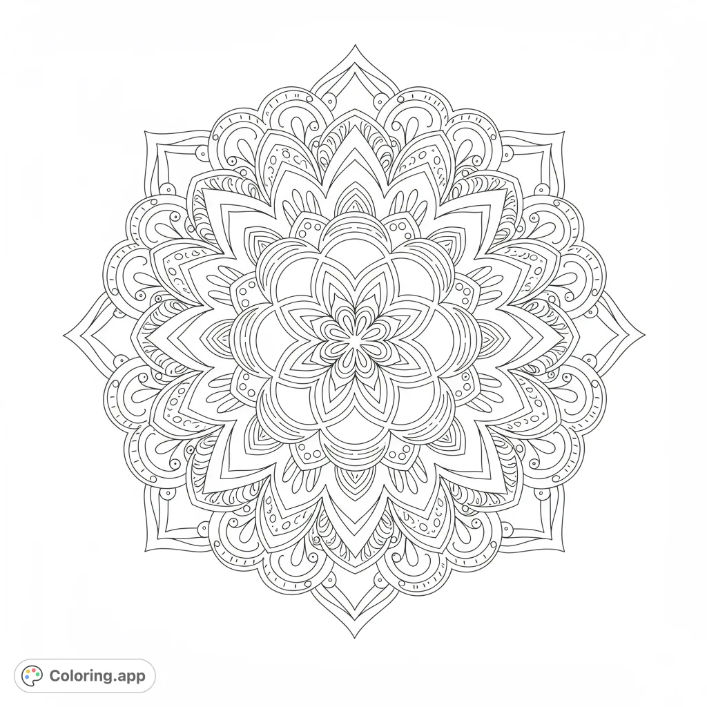 Intricate spiritual coloring page featuring a mandala design with detailed patterns and open spaces for creative coloring. Perfect for relaxation and mindfulness.