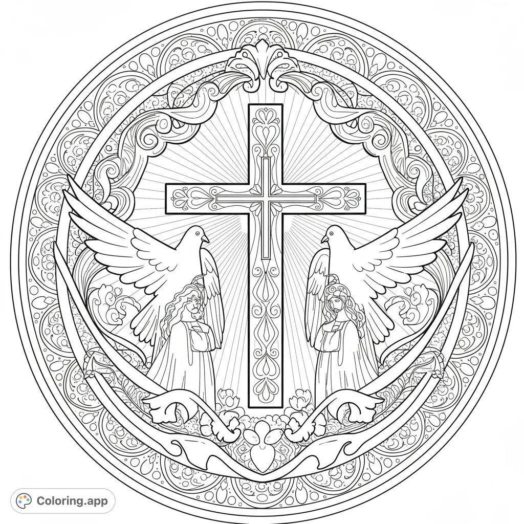 A beautiful Christian coloring page featuring a detailed illustration with clean lines and open spaces for easy coloring. Perfect for kids and adults seeking a peaceful activity.