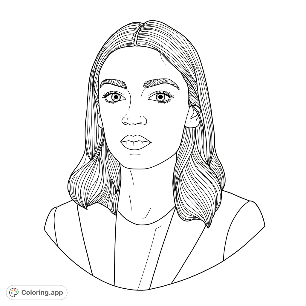 A striking portrait of a confident woman with detailed hair and expressive eyes, perfect for a free printable coloring page for adults and teens.