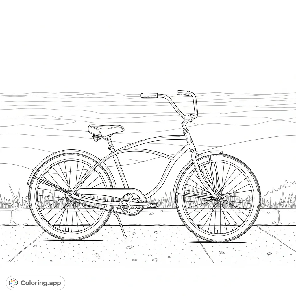 A classic cruiser bike parked at a scenic overlook, offering a moment of quiet contemplation with a vast landscape and simple horizon.