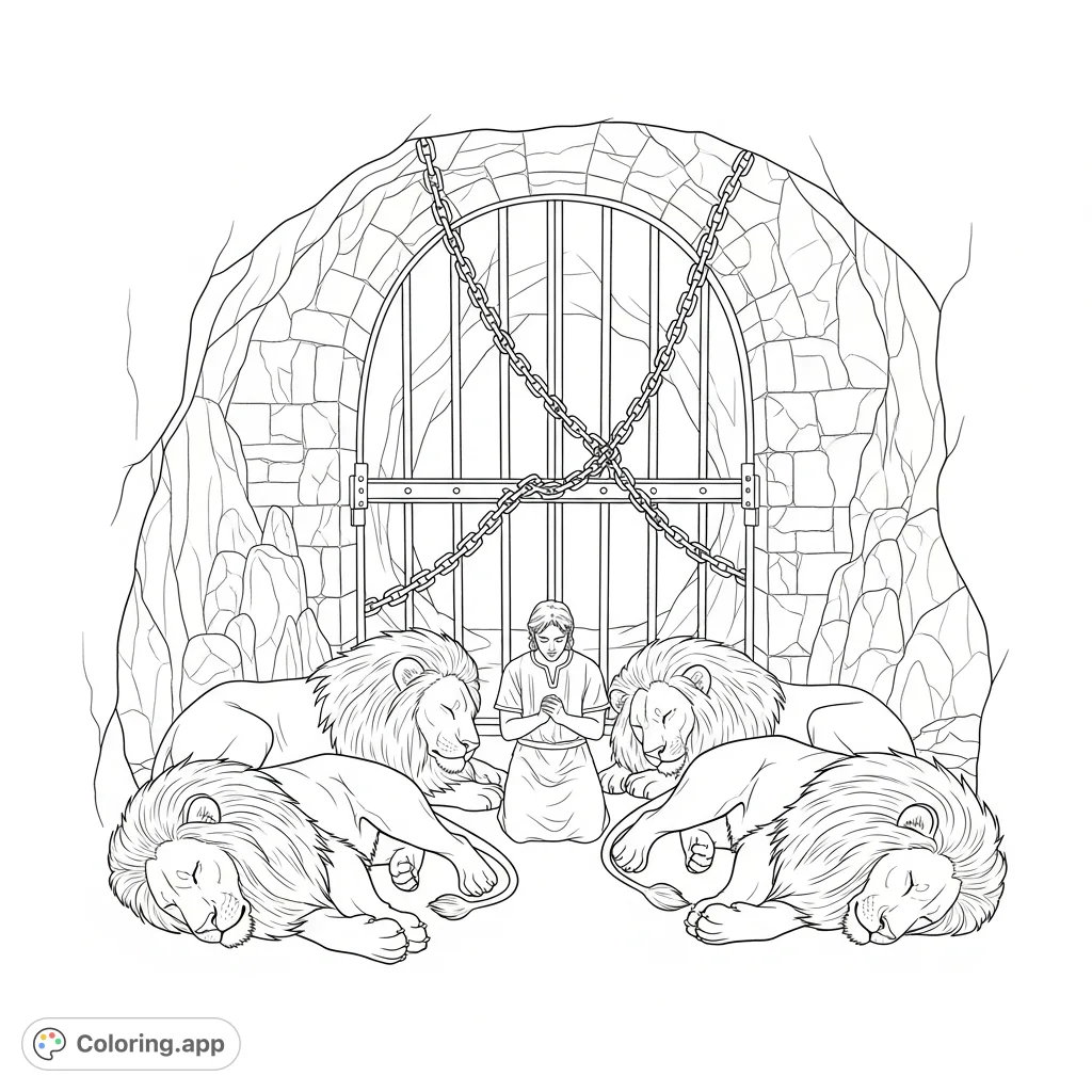 Den Color Rock Daniel in the Lion's Den - Coloring.app