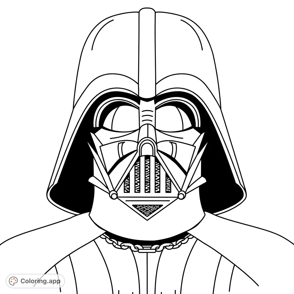 Color the iconic Darth Vader helmet! A detailed Star Wars coloring page featuring the classic villain's mask, perfect for fans of all ages.