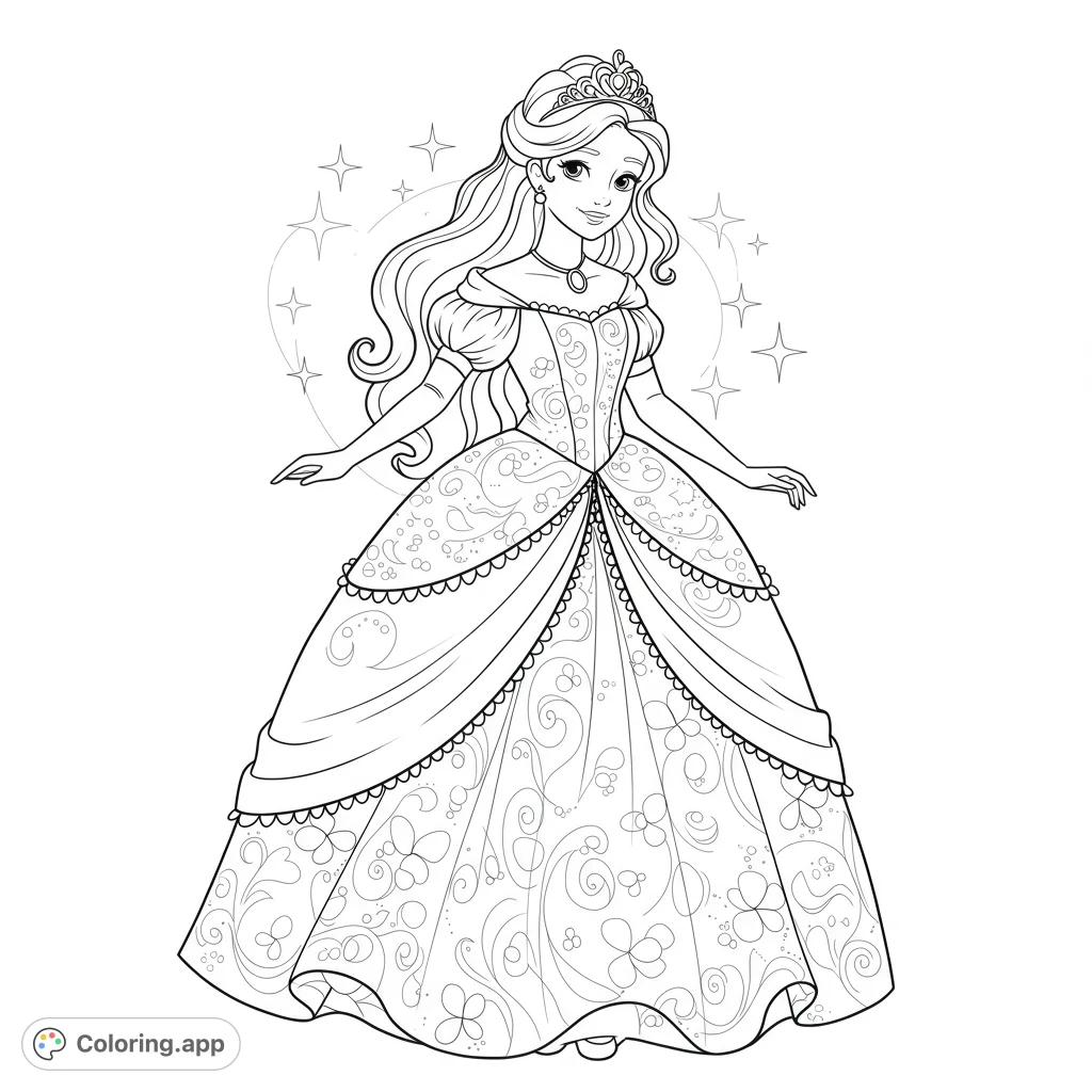 Princess Colored Elegant Princess Ball Gown - Coloring.app