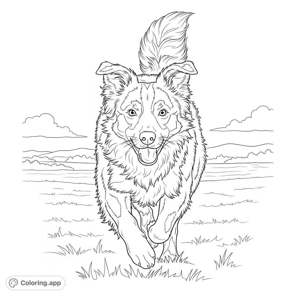 An energetic Border Collie charges forward, ears back, tail flowing, capturing motion and canine joy. A dynamic scene of a beloved dog breed.