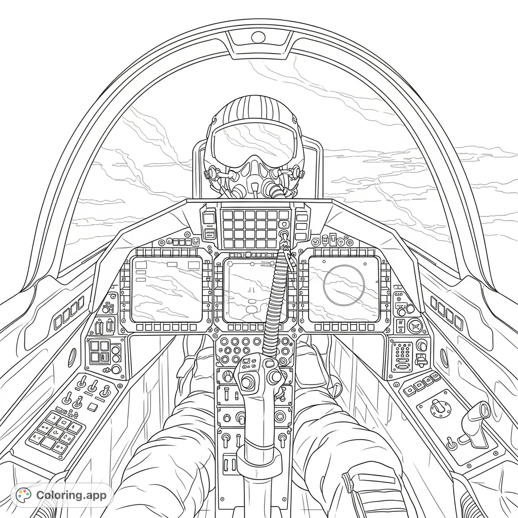 Explore the intricate cockpit of an F-35 Lightning II, featuring a helmeted pilot, detailed dashboard, and realistic controls. Perfect for aviation enthusiasts!