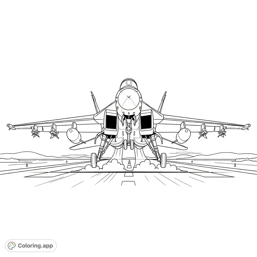 A powerful twin-engine fighter jet takes off from a runway, its landing gear extended and simple smoke trailing, ready for an aerial adventure.