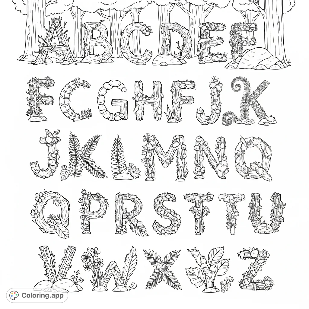 forest alphabet nature letters - coloring.app