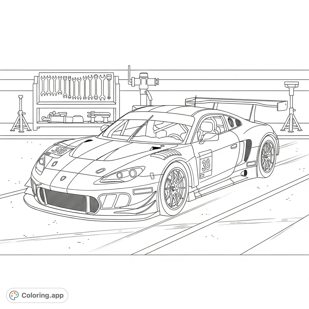 GT Race Car Pit Stop - Coloring.app