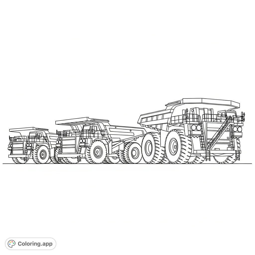 Explore a powerful lineup of rigid, articulated, and ultra-class heavy haulers in clean, bold silhouettes, ready for your creative touch.