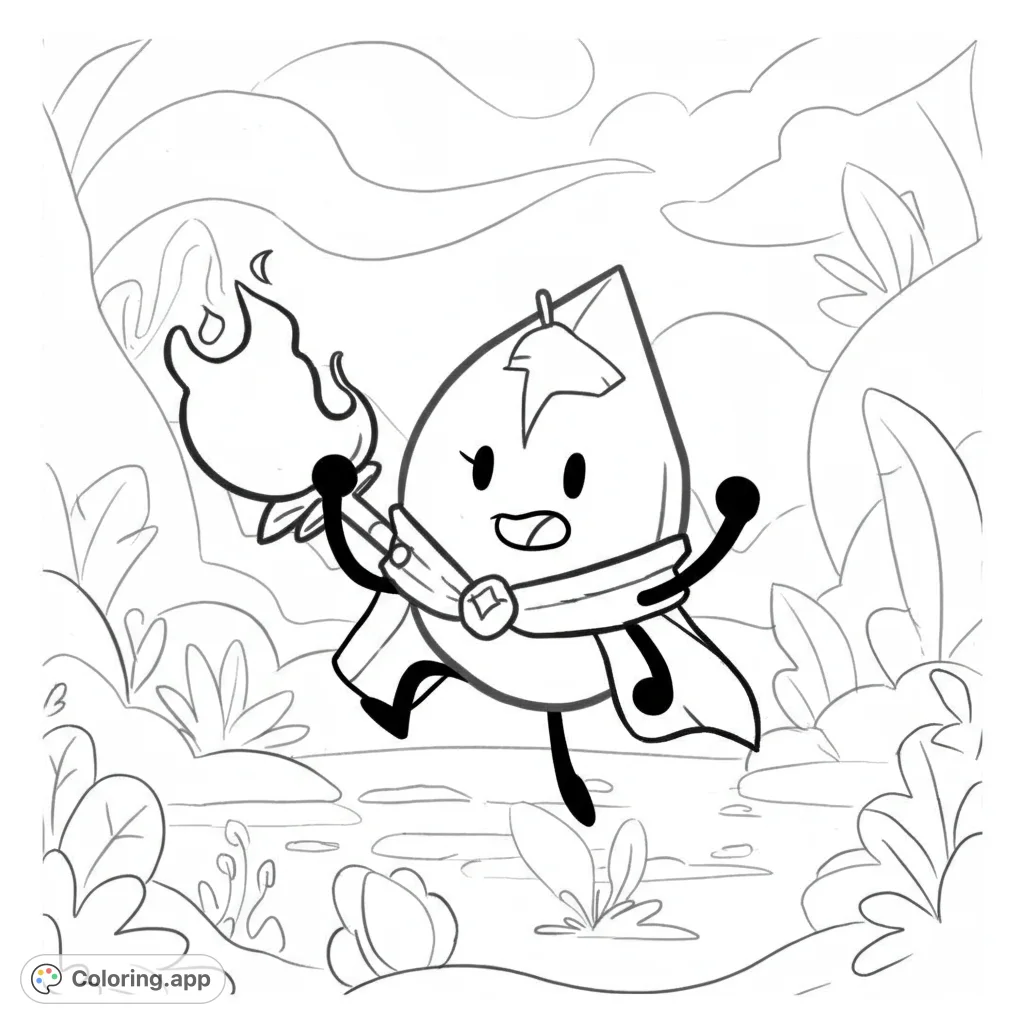 A heroic Battle for Dream Island character stands tall against a whimsical dreamscape, ready for vibrant colors. Perfect for fans of object shows!