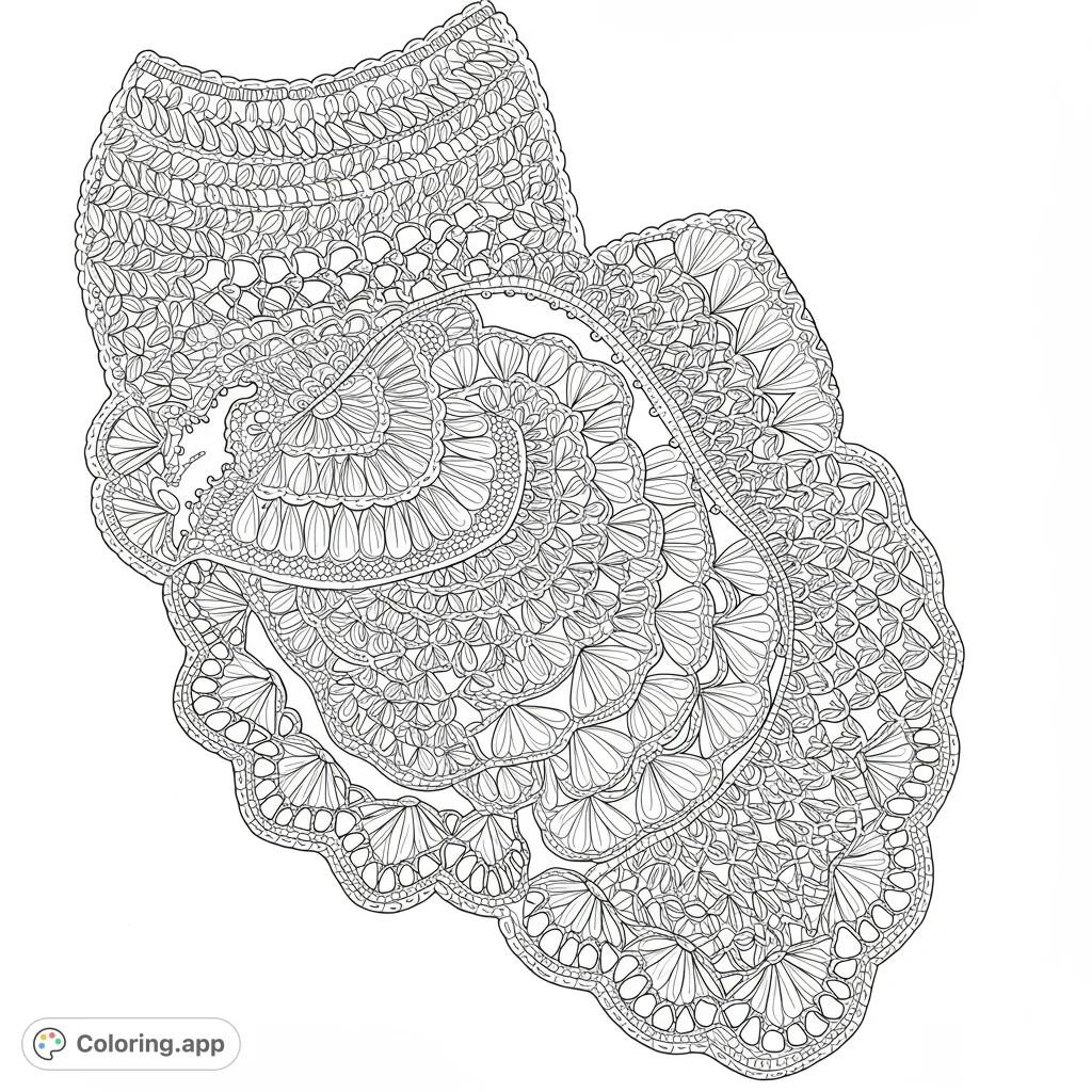 Discover an intricate abstract pattern, a free printable coloring page featuring detailed organic shapes, flowing lines, and complex textures for mindful coloring.