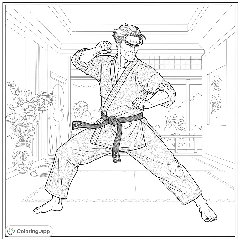 Patterned Gi Reference Martial Arts Dojo Stance - Coloring.app