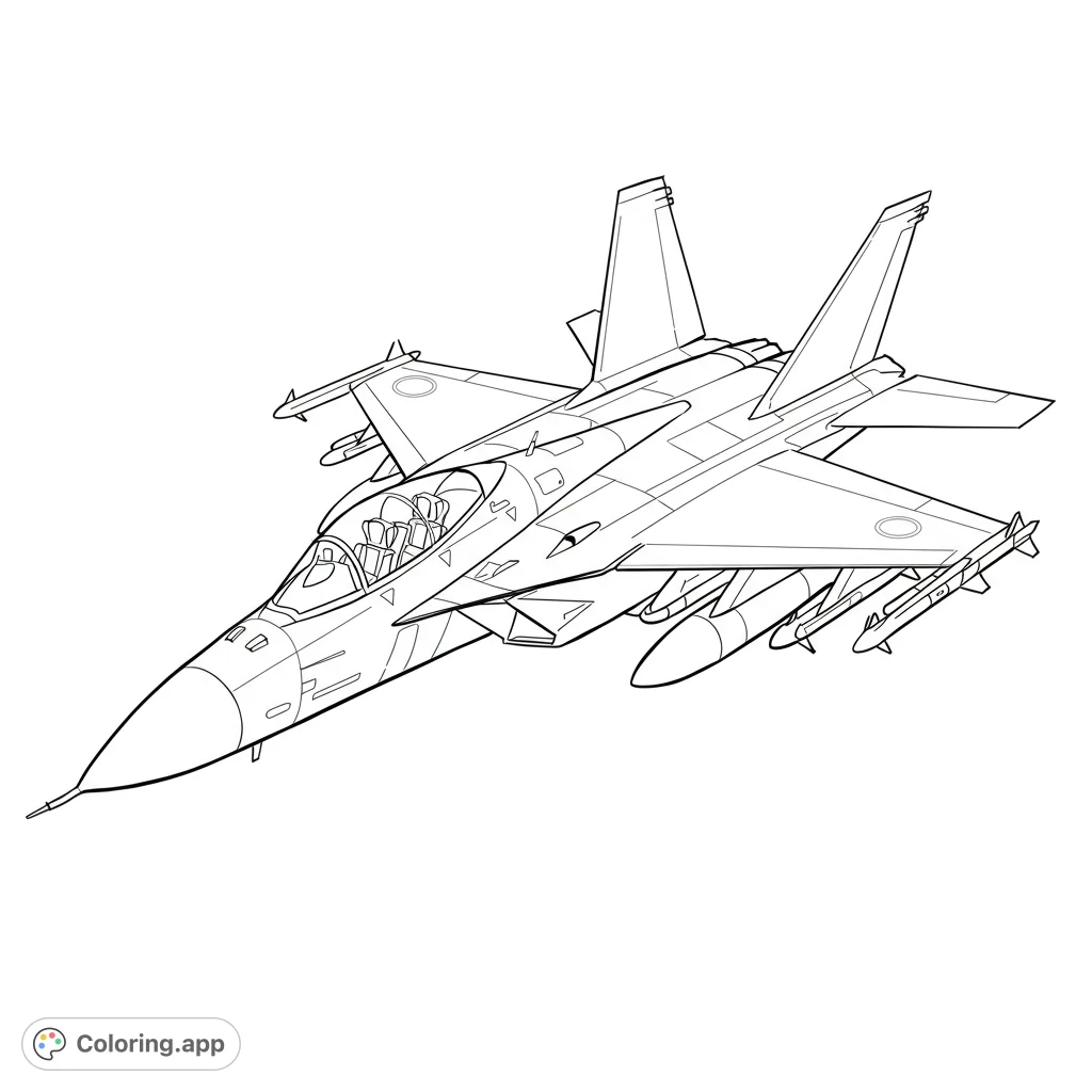 Soar with this detailed fighter jet coloring page! A free printable for aviation fans, perfect for coloring pages for kids and adults.