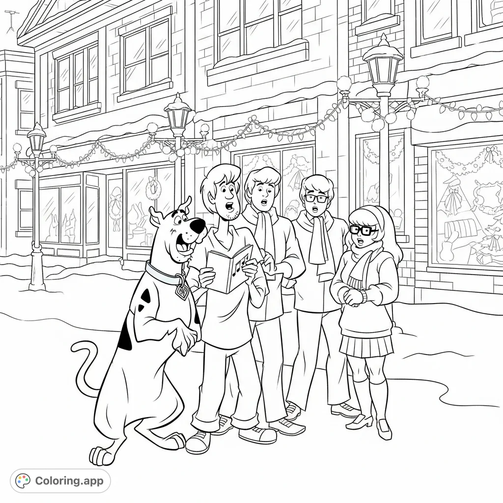Join Scooby-Doo and the Mystery Inc. gang as they sing Christmas carols in a festive, snowy town square, spreading holiday cheer in their winter best!