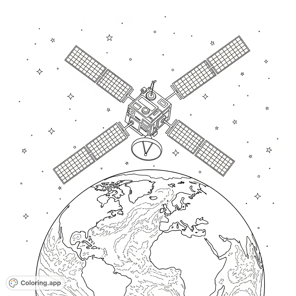 Orbiting Satellite Above Earth Coloring app orbiting-satellite-above-earth-coloring-app