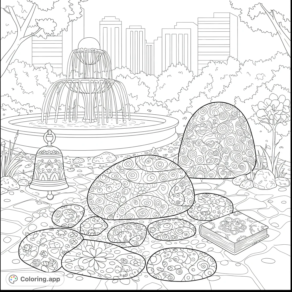 Zen Rocks Coloring Sheets Park Fountain Zen Stones - Coloring.app