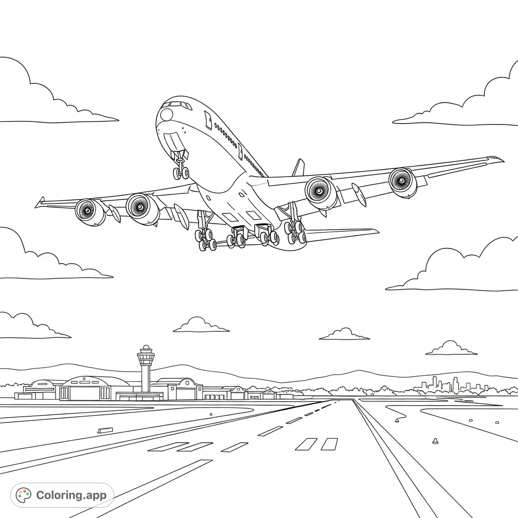 Coloring Pages Terminal Passenger Plane Airport Descent - Coloring.app