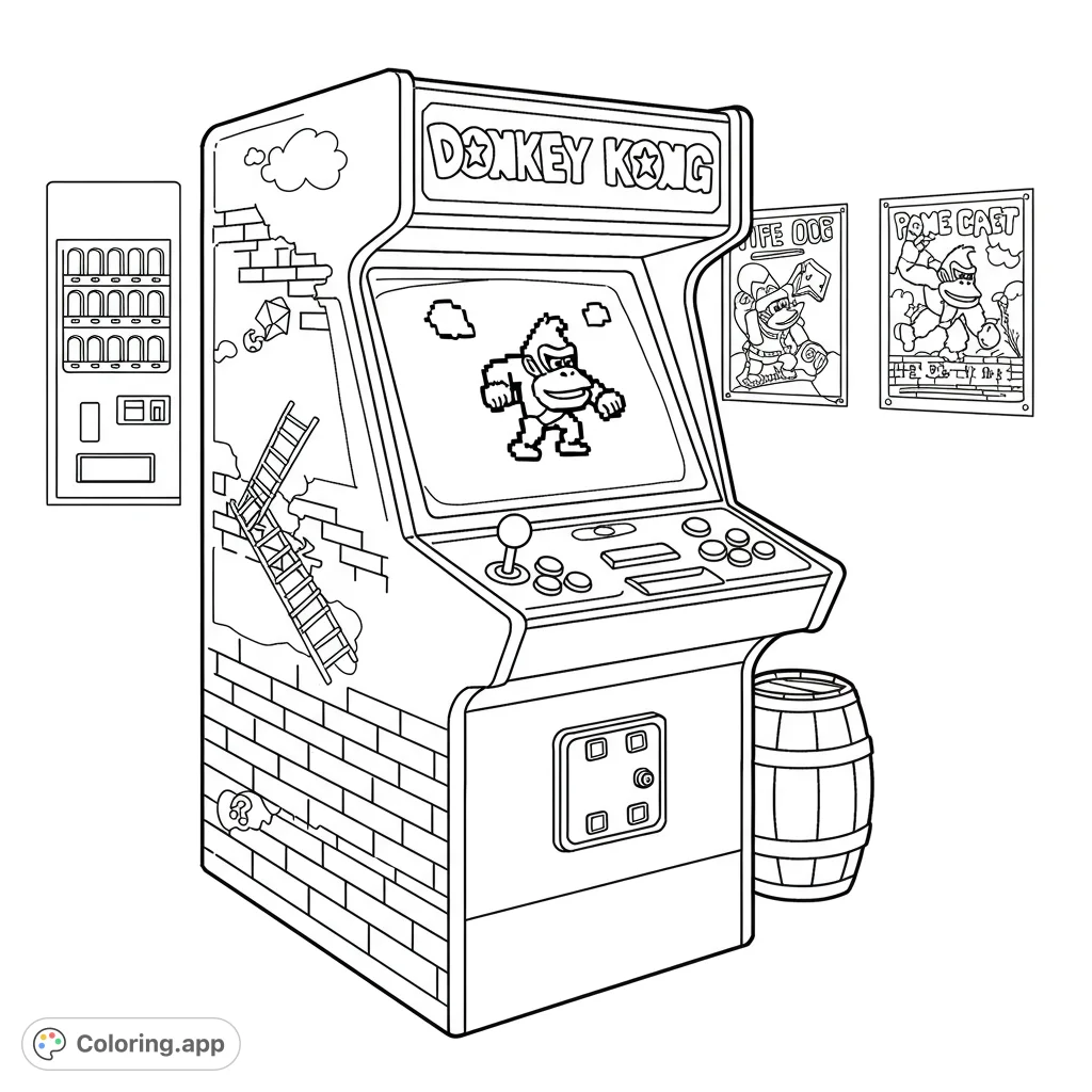Arcade Game Color Ng Pags Retro Arcade Gaming Scene - Coloring.app