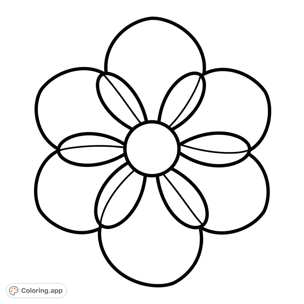 A charming, symmetrical flower outline with a central circle and twelve petals, perfect for easy coloring and creative expression.