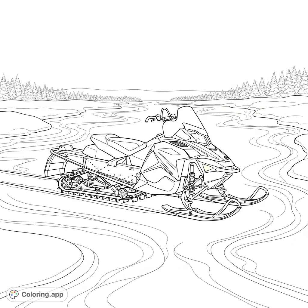 Zoom across a frozen riverbed on a powerful snowmobile, tracing intricate ice patterns. A thrilling winter scene awaiting your creative touch.