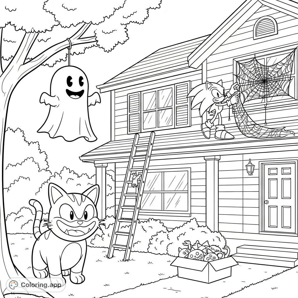 Join Sonic as he transforms a cozy suburban house into a festive Halloween spectacle. Featuring spiderwebs, a friendly ghost, and a giant inflatable cat.