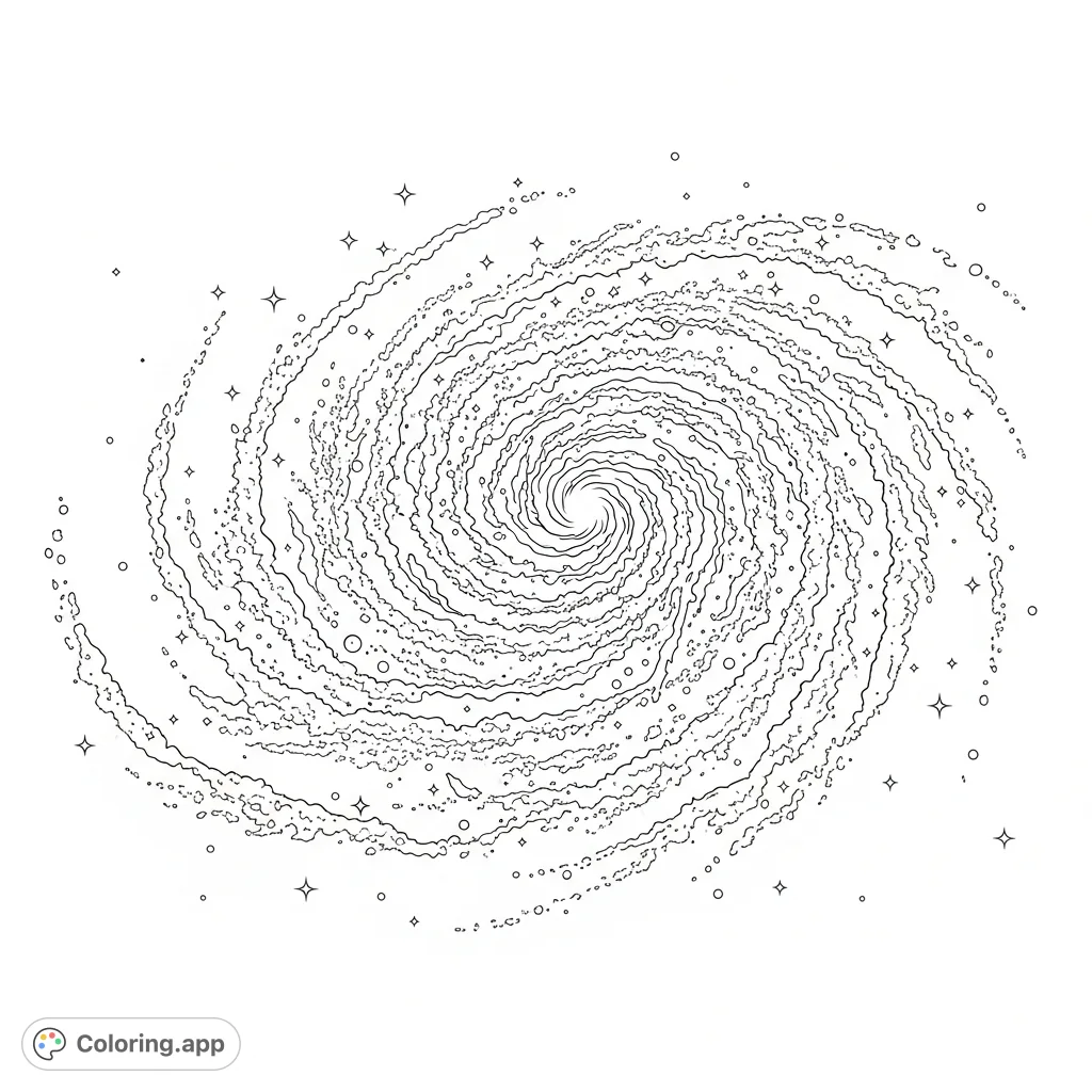 Explore a breathtaking spiral galaxy with intricate arms, countless stars, and a luminous core. A cosmic adventure awaits your creative touch.