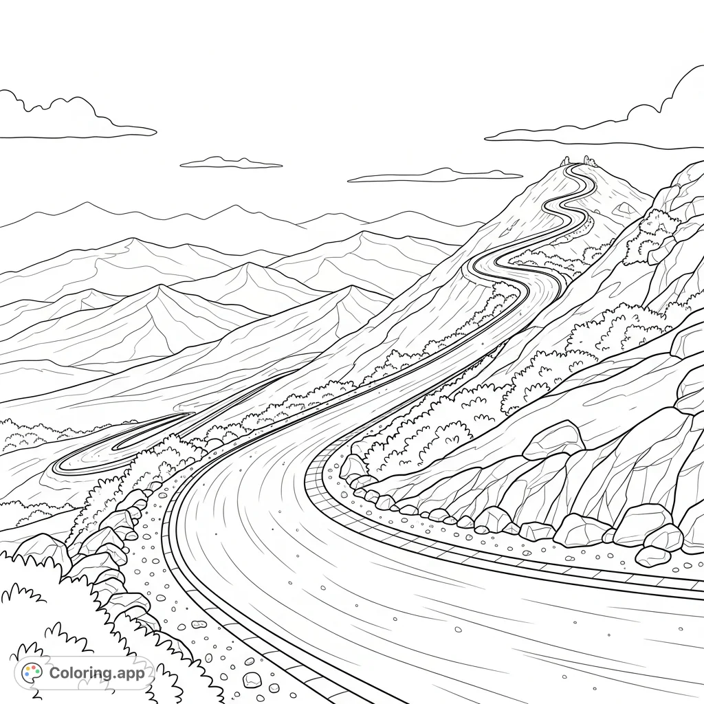 A challenging hill climb track ascends sharply towards a peak, flanked by rugged terrain and set against a backdrop of majestic mountain silhouettes.